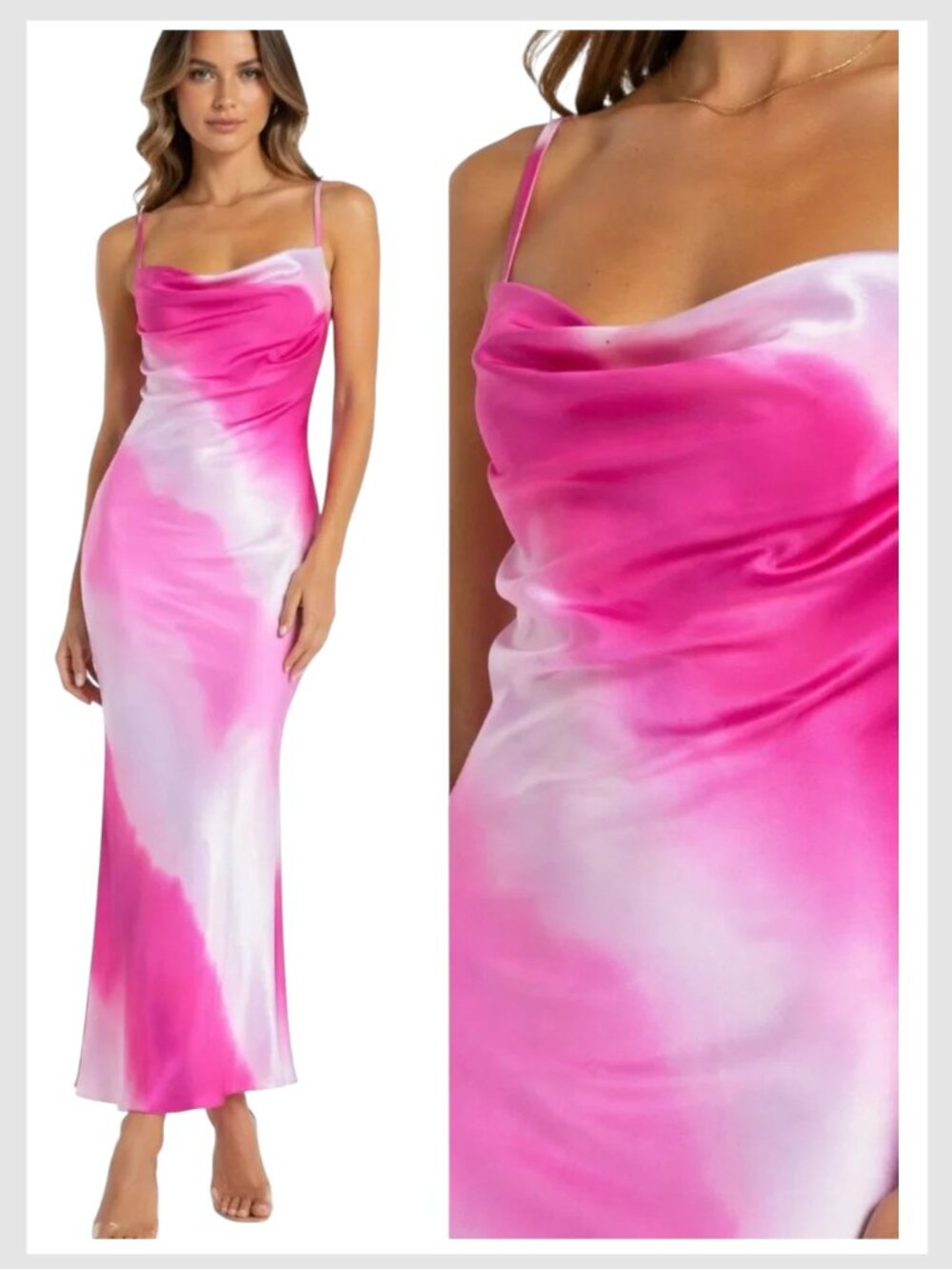 Fashion Nova Satin Bodycon Midi Dress Pink Cowl Neck XS